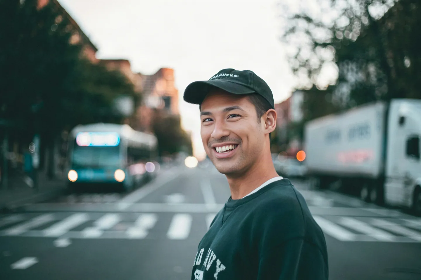 A 3000×2000 street photo after a face swap, at full size