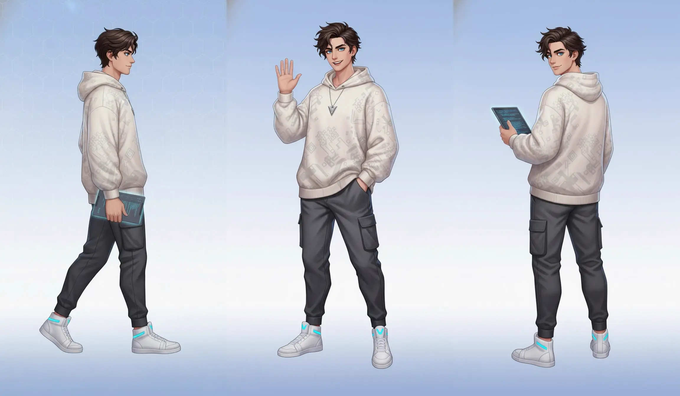 角色行走、挥手和回头的动作构思示意